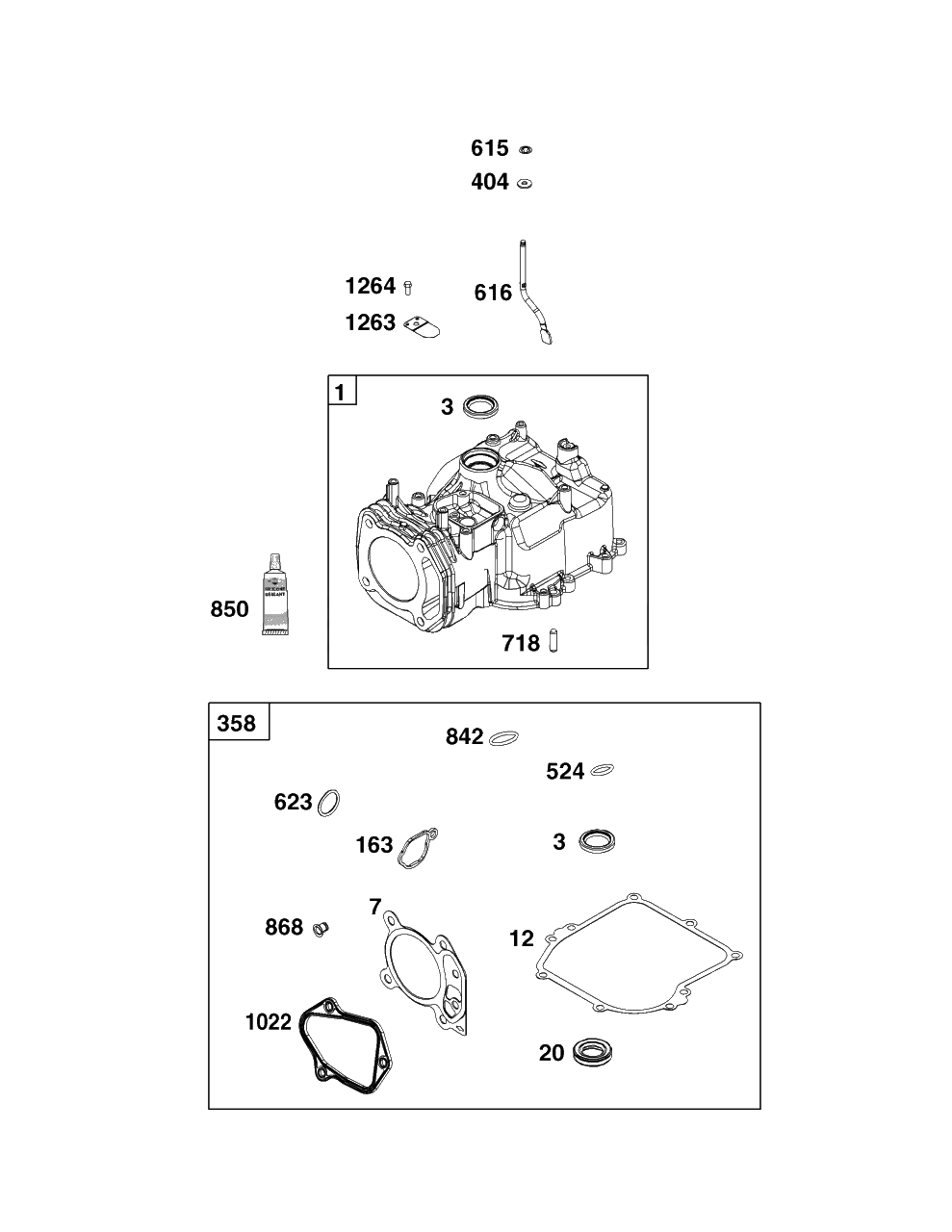 Cylinder Group Diagram and Parts List for 9P702-0061-H5  Briggs and Stratton Engine